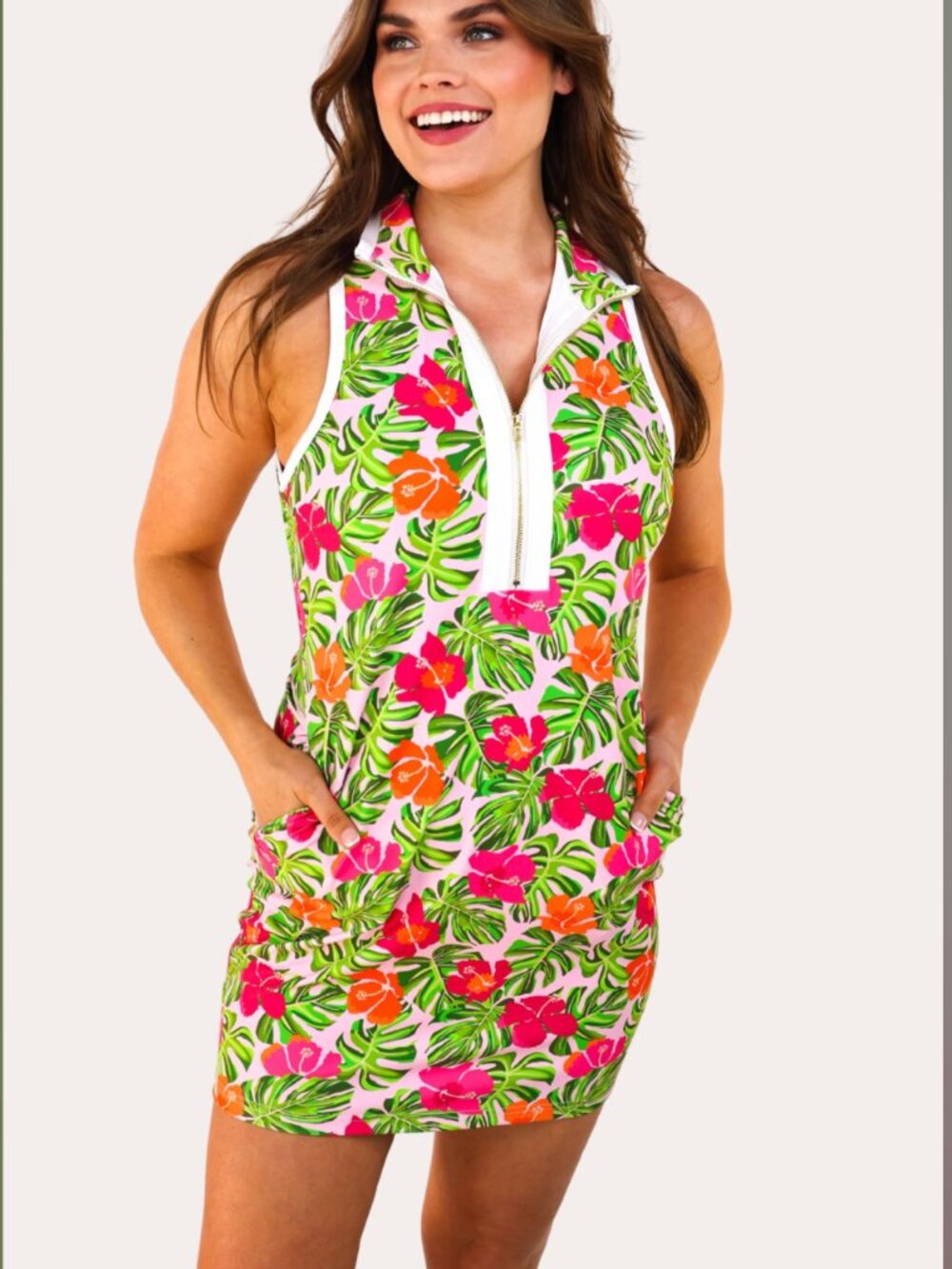 NEW JESS LEA Everyday Zipper Dress, Pink Tropical Size XL